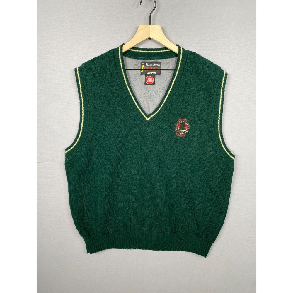 Weather Boss Green Cable Knit Golf Sweater Vest Mens Large Gore Windstopper USA